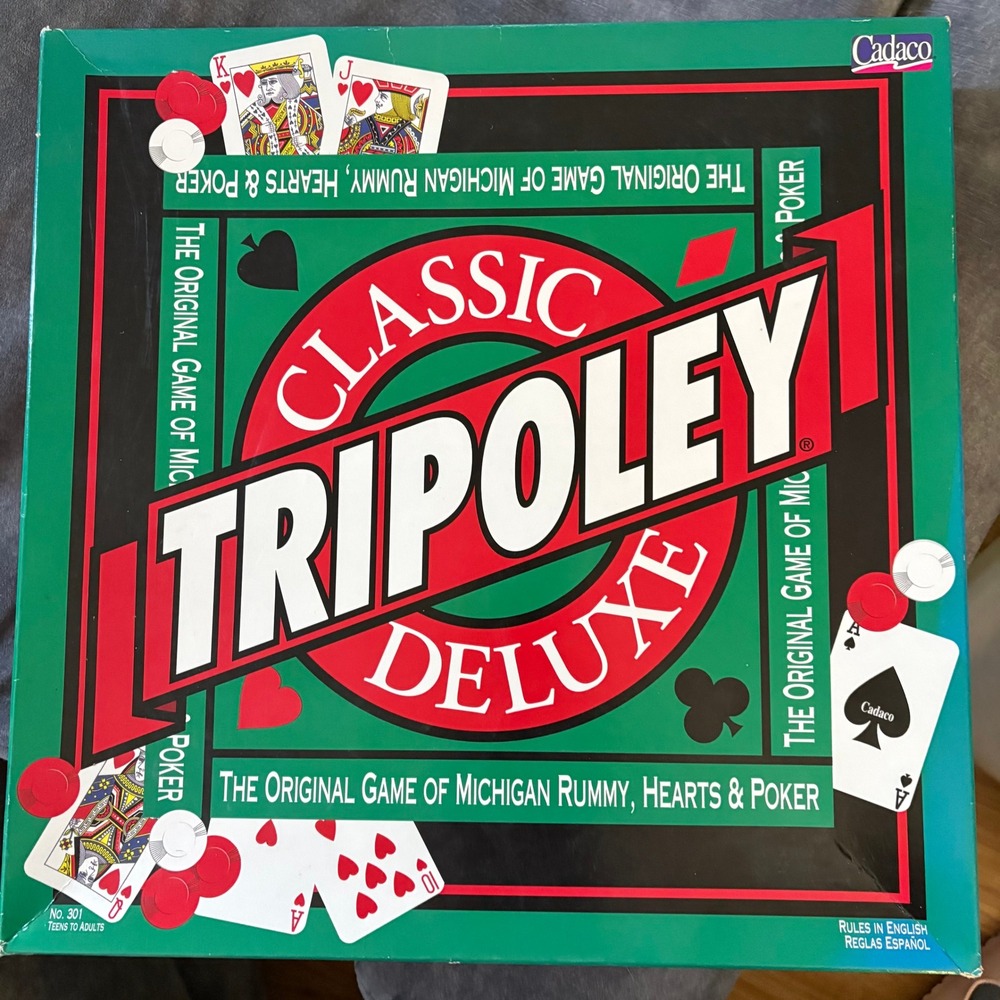 Vintage Classic Tripoley Deluxe 1995 Board Game Michigan Rummy Hearts Poker‎
